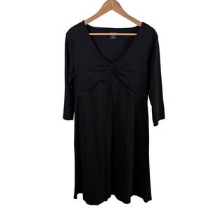 Toad&Co Rosalinda Dress Size L Black Organic Cotton Tencel 3/4 Sleeve Casual LBD